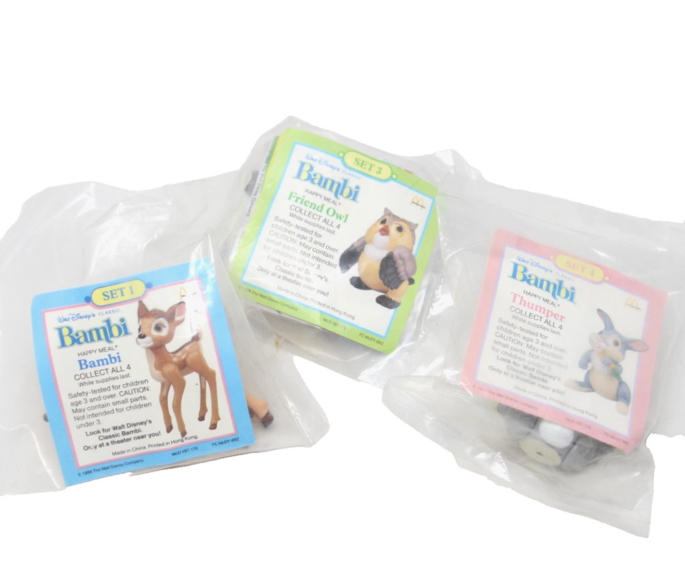 1988 McDonald's / Disney's Bambi - Set of 3 McDonald's Happy Meal Toys